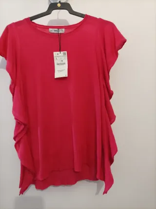 Jersey fino Zara volante lateral rosa Talla L