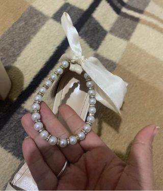 Tacones boda con lazo y perla color Albaricoque.