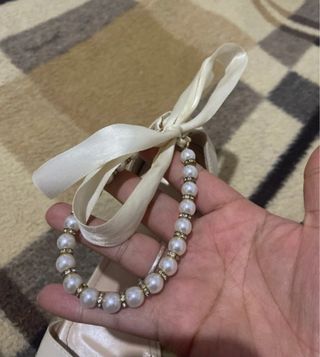 Tacones boda con lazo y perla color Albaricoque.