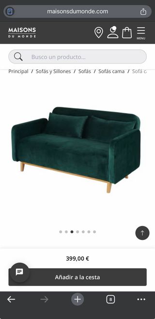 Sofá cama Maison du Monde terciopelo verde