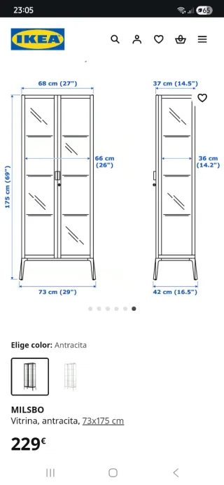 Vitrina IKEA cristal y metal negra