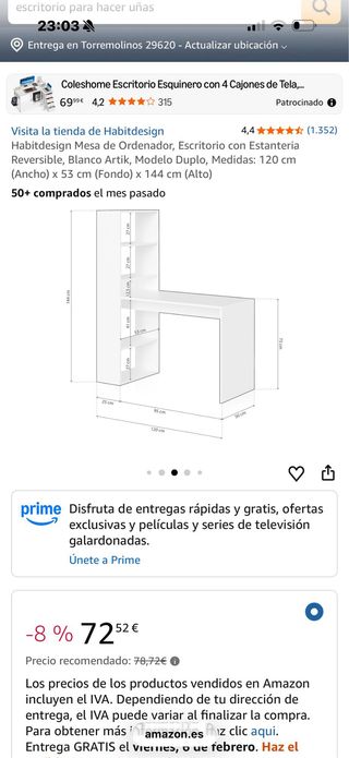 Escritorio blanco con estantería