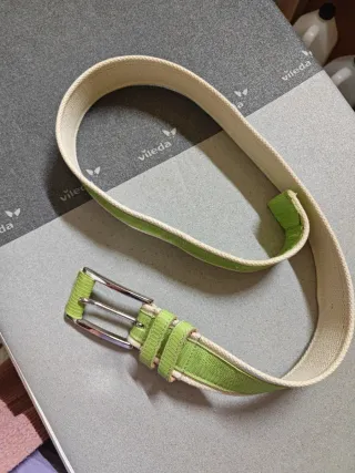 Cintura unisex corda e pelle beige/verde