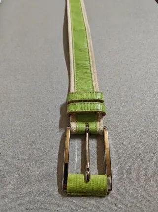 Cintura unisex corda e pelle beige/verde