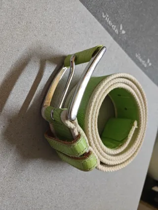 Cintura unisex corda e pelle beige/verde