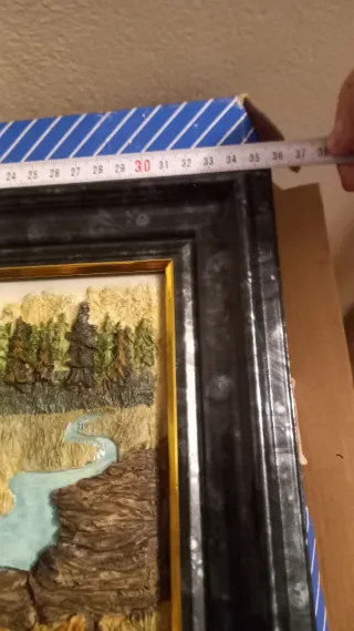 Cuadro relieve ciervos paisaje