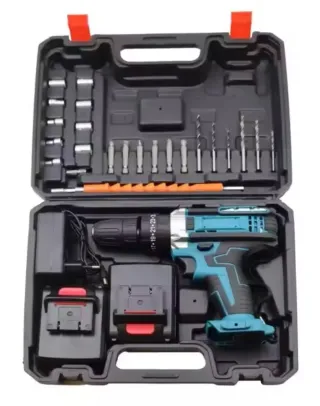 Taladro a batería con maletín y accesorios