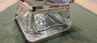 Antigua caja de tocador  joyero cristal y plata