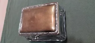 Antigua caja de tocador  joyero cristal y plata