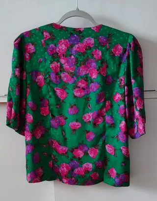 Blusa verde con estampado floral - Vintage Años 80