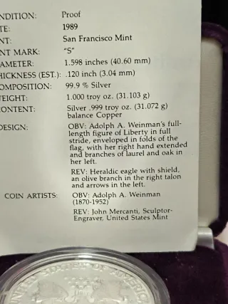 Águila Americana Onza Plata 1989