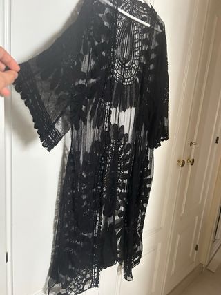 Kimono Negro Encaje Largo Talla Única