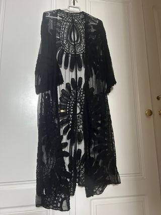 Kimono Negro Encaje Largo Talla Única