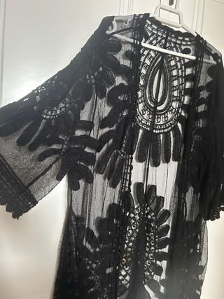 Kimono Negro Encaje Largo Talla Única