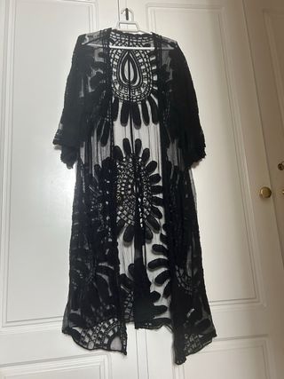 Kimono Negro Encaje Largo Talla Única