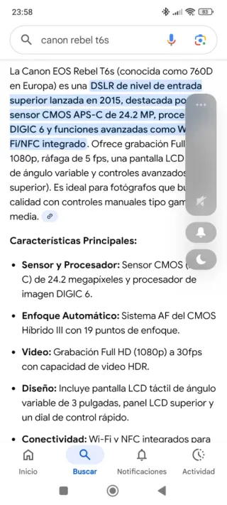 Camara Canon EOS Rebel T6s (750d) con objetivos