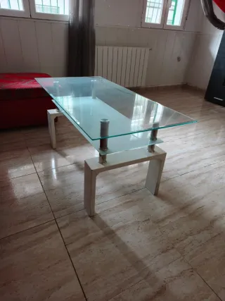 Mesa de centro cristal y metal