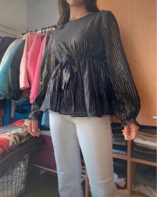 Blusa Zara Negra Talla M Rayas Doradas