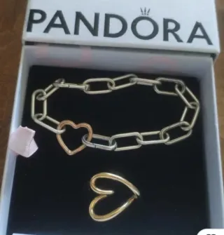 Pulsera Pandora Eslabones Corazón Oro/Plata