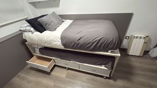 Cama nido con cajones gris y blanco