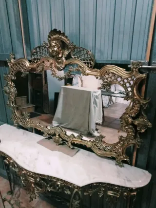 Consola Bronce Mármol y Espejo