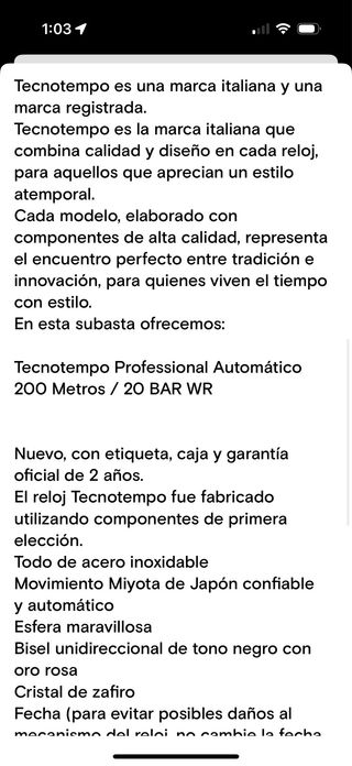 SUPER OFERTA Automático TecnoTempo Azul y Dorado