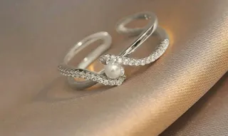 Anillo Plata 925 Ajustable Perla y Circonitas