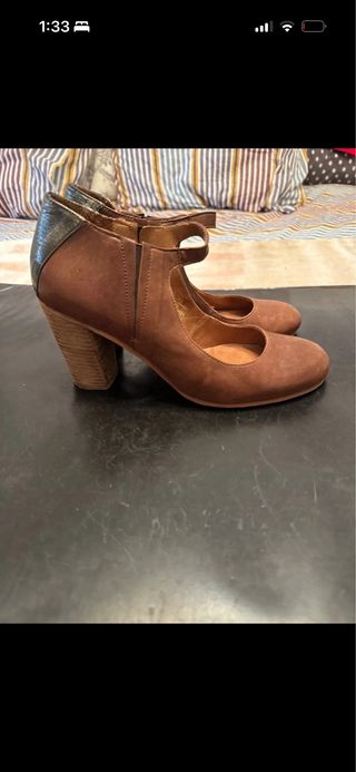 Botines piel tacón marrón talla 39