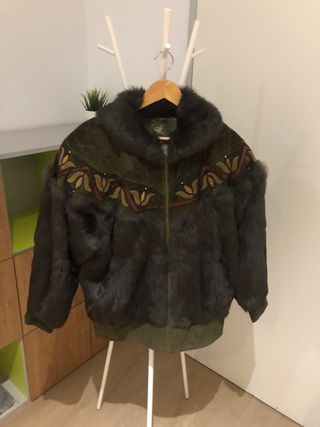 Chaqueta Bomber Vintage Piel Conejo Ante