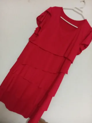 Vestido rojo volantes años 70