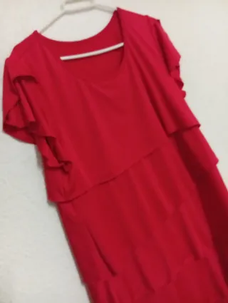 Vestido rojo volantes años 70