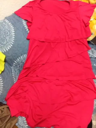 Vestido rojo volantes años 70