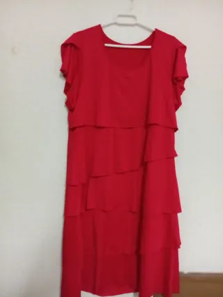 Vestido rojo volantes años 70