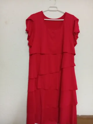 Vestido rojo volantes años 70