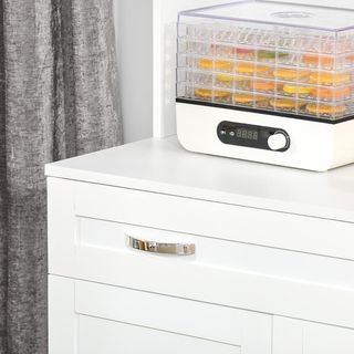 Credenza Cocina Alta Con 2 Armarios, Mesa Para Microondas Y Cajón, Mueble Despensa Con Puertas De Vidrio Y Estantes Regulables, Para Sala De Estar, Comedor Y Cocina, 80X48X170 Cm, Blanco