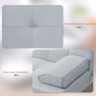 Sofá Cama de 3 Plazas Estilo Escandinavo Reclinable Con 2 Brazos Extraíbles en Tela, Patas de Madera y Mesa Plegable Gris