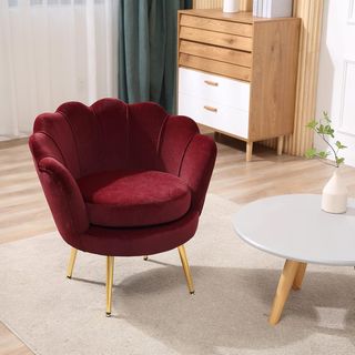 Sillón Concha, Sillón Vintage, Sillón Para Dormitorio Y Sala, Diseño Elegante, Con Respaldo Alto, 76X67X74Cm, Rojo Oscuro