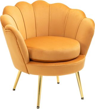 Sillón Concha, Sillón Vintage, Sillón Para Dormitorio Y Sala, Diseño Elegante, Con Respaldo Alto, 76X67X74Cm, Amarillo