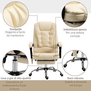 Sillón Masajeador Giratorio y Ergonómico con Altura Regulable y 6 Puntos Vibrantes, 65X160X104 Cm, Crema
