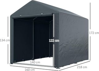 Garaje Moto para Exterior Almacenamiento anti UV Con Entrada de Cremallera, Tenda Garaje para Bicicletas y Herramientas en Metal Galvanizado y Tejido PE, 160X218X172 Cm, Gris Oscuro