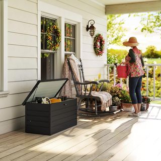 Banco Baúl Contenedor De Jardín Con Llave, Caja Moderna De Acero, Gris, 120X62X62Cm