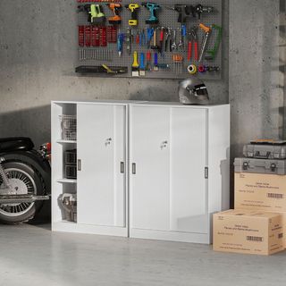 Armario De Oficina Con 3 Estantes Y 2 Llaves De Seguridad, Mueble De Oficina En Aglomerado, 80X40X120 Cm, Blanco