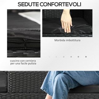 Banco de Jardín de 2 Plazas con Mesa de Café Central, Sofá de Rattan PE, Acero y Poliéster, 137X59X82 Cm, Negro