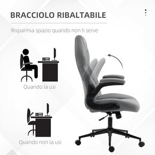 Silla De Oficina Ergonómica Con Altura Regulable Y Brazos Plegables, Silla Reclinable Con 5 Ruedas, 65.5X69.5X112-122 Cm, Gris Claro