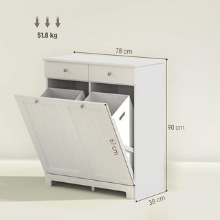 Mueble Portabiancheria De Baño Con 2 Puertas Abatibles Y Cestos De Ropa Sucia, Armario De Baño Mueble De Lavandería En Madera Con 2 Cajones Y Bolsas Plegables Para Ropa, 78X38X90 Cm, Blanco