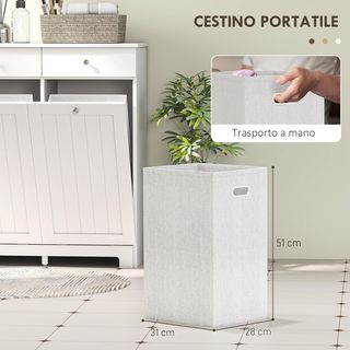 Mueble Portabiancheria De Baño Con 2 Puertas Abatibles Y Cestos De Ropa Sucia, Armario De Baño Mueble De Lavandería En Madera Con 2 Cajones Y Bolsas Plegables Para Ropa, 78X38X90 Cm, Blanco