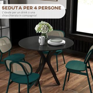 Mesa De Comedor Redonda para 4 Personas, Mesa De Cocina Moderna Con Tablero de Madera, Ø100X75Cm, Negro