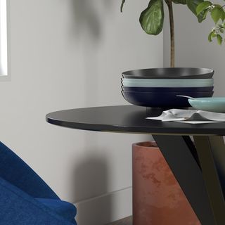 Mesa De Comedor Redonda para 4 Personas, Mesa De Cocina Moderna Con Tablero de Madera, Ø100X75Cm, Negro