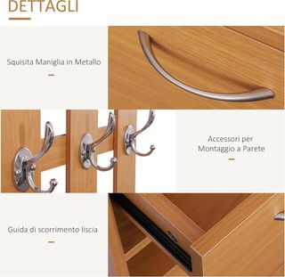 Conjunto Muebles Entrada Moderno Con Zapatero Y Espejo, Perchero De Entrada Con 6 Ganchos, 2 Estantes Ajustables Y Cajones De Madera Para Pasillo, 90X24X166 Cm, Madera