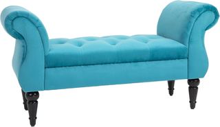 Banco de Fondo en Estilo Vintage, Estructura de Madera y Asiento Acolchado Estilo Chesterfield, Azul 117 X 40 X 58Cm
